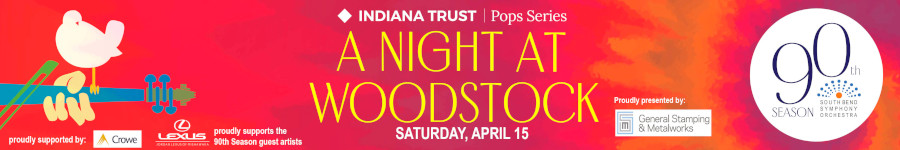 Banner for A Night at Woodstock, Saturday April 15th South Bend Symphony Orchestra