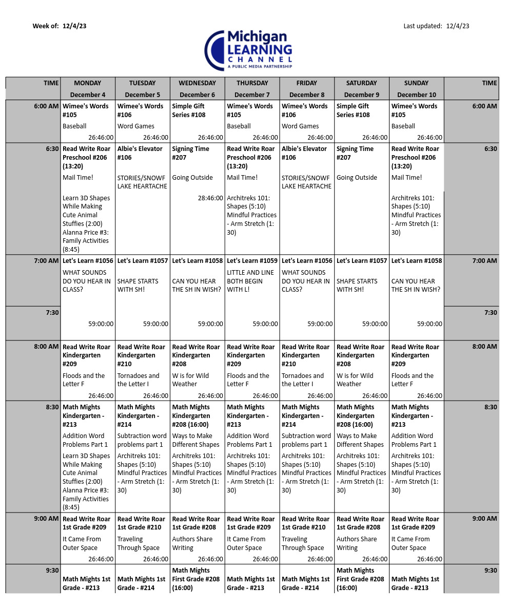 Downloadable 34.5 At Home Learning Schedule