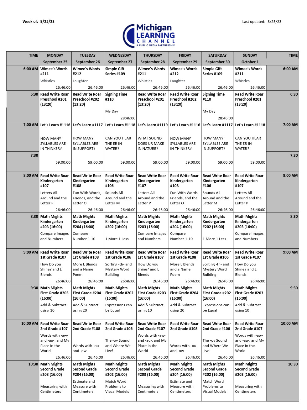 Downloadable 34.5 At Home Learning Schedule