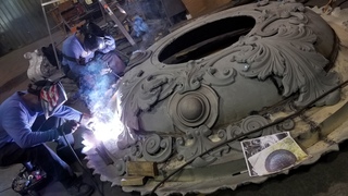 Various photos of the restoration of the fountain