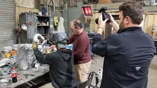 Various photos of the restoration of the fountain